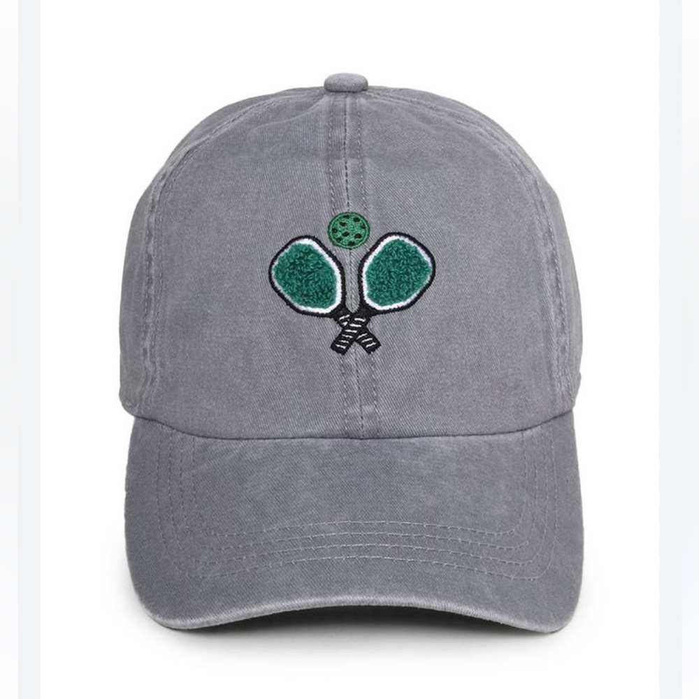 David Young Grey Cap w/Green Embroidery PICKLEBALL PADDLES CHENILLE PATCH- P0348